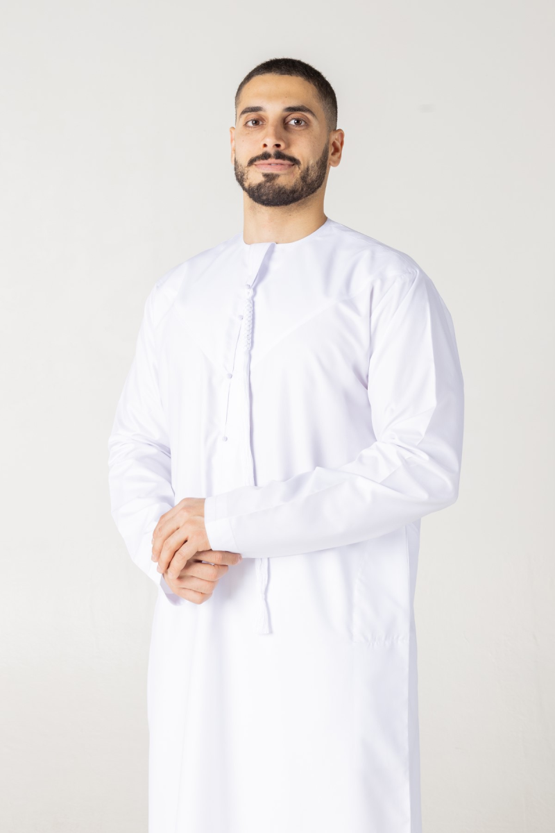 Emirati Kandura White Thobe Kandura Jubba Qamis (1)