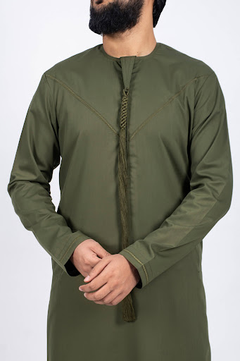 Leafy Green Emirati Kandura Olive Thobe Kandura Jubba Qamis (1) Emirati Leafy Green Kandura