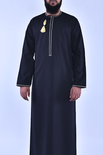 Malik black Golden Omani Thobe Kandura Jubba Qamis (2)