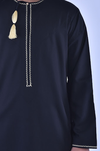 Malik black Golden Omani Thobe Kandura Jubba Qamis (3)